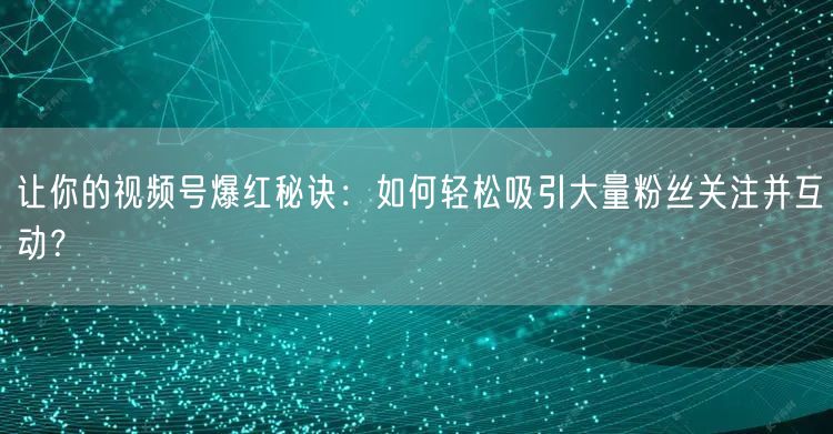 让你的视频号爆红秘诀：如何轻松吸引大量粉