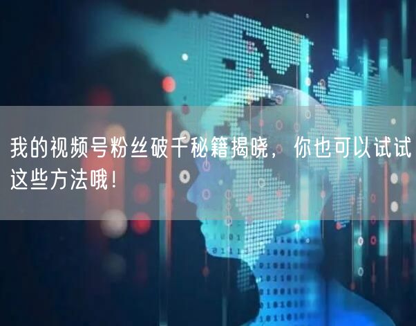 我的视频号粉丝破千秘籍揭晓，你也可以试试